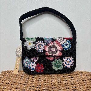Studio 12 Handmade Beaded Floral Shoulder Bag – Black | Cottagecore Y2K